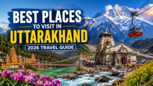 Best Places to Visit in Uttarakhand including Mussoorie, Nainital, Rishikesh, Auli, Kedarnath, and Valley of Flowers.
